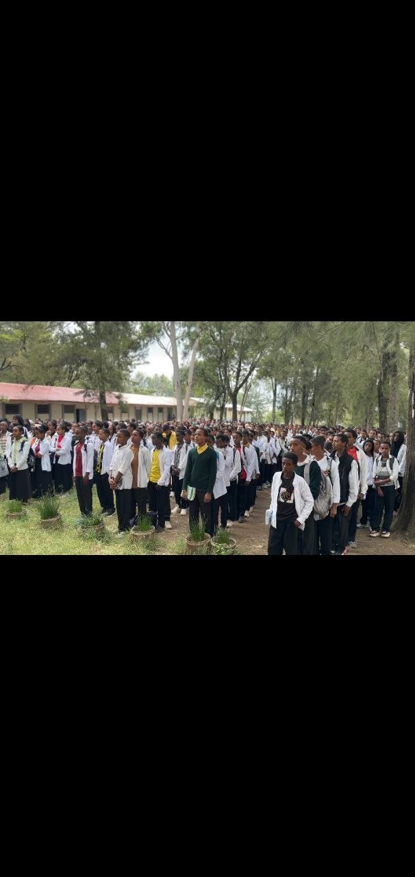 Students gathered for a school flag ceremony